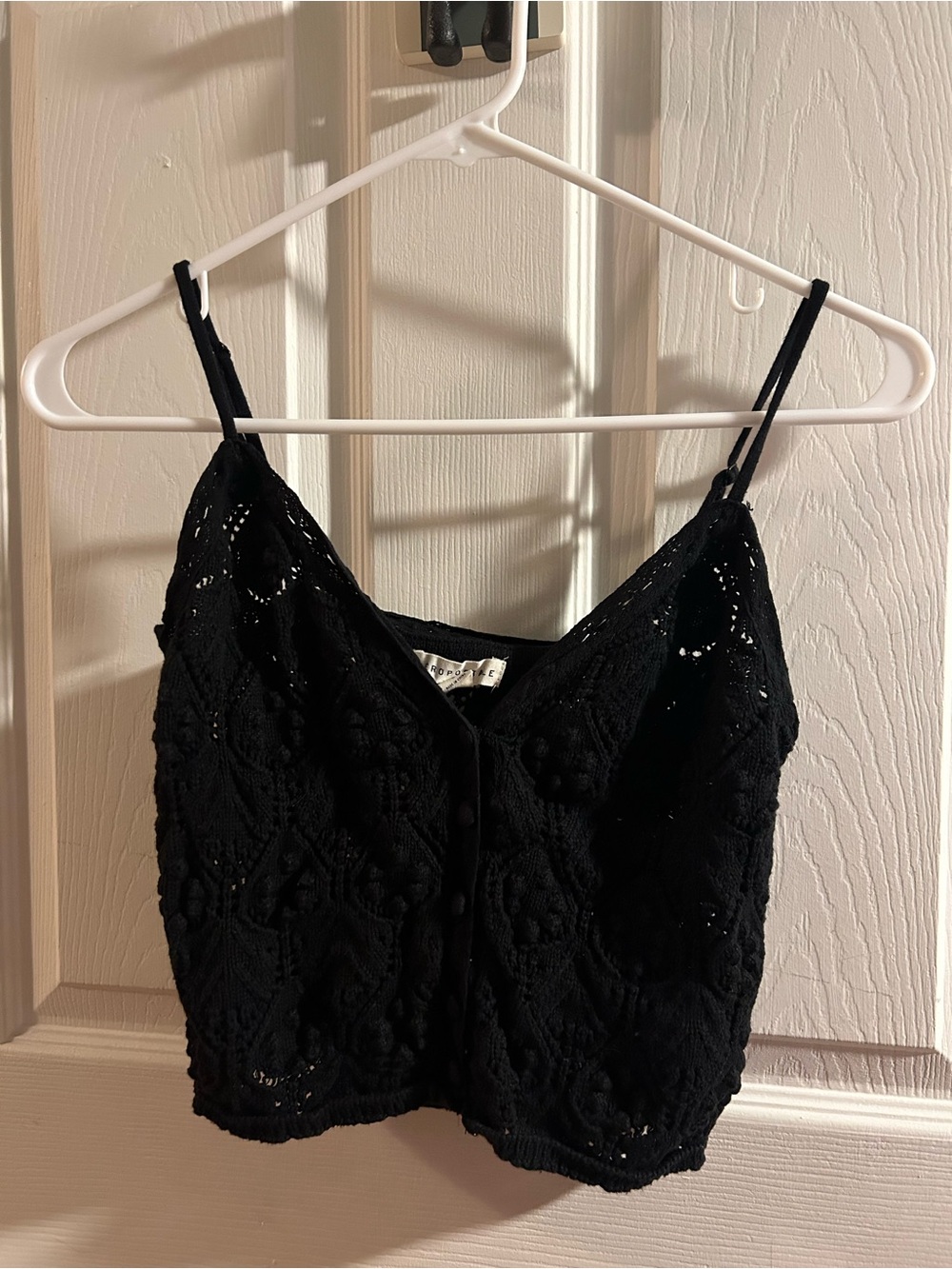 Aeropostale Black Crochet Button-Front Cami